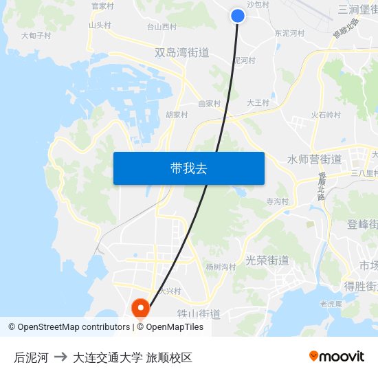 后泥河 to 大连交通大学 旅顺校区 map