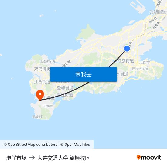 泡崖市场 to 大连交通大学 旅顺校区 map