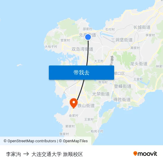 李家沟 to 大连交通大学 旅顺校区 map