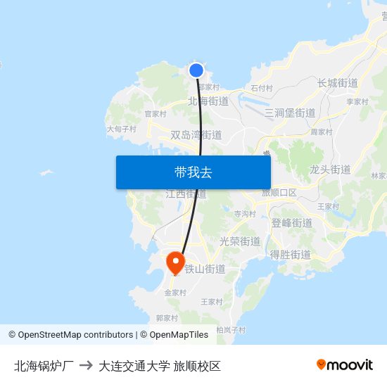北海锅炉厂 to 大连交通大学 旅顺校区 map