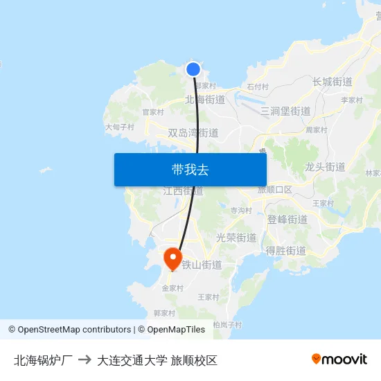 北海锅炉厂 to 大连交通大学 旅顺校区 map
