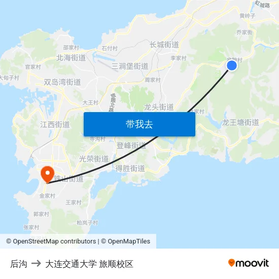 后沟 to 大连交通大学 旅顺校区 map