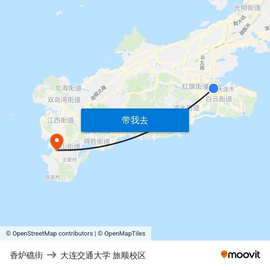 香炉礁街 to 大连交通大学 旅顺校区 map