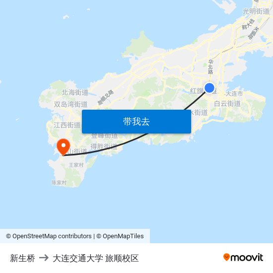 新生桥 to 大连交通大学 旅顺校区 map