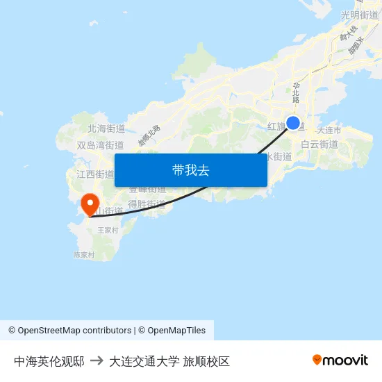 中海英伦观邸 to 大连交通大学 旅顺校区 map