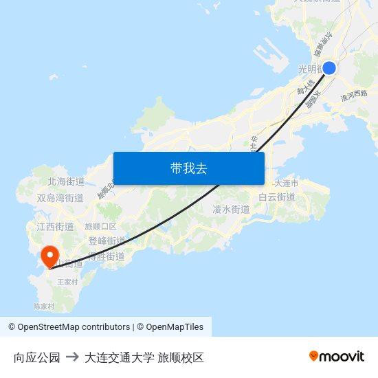 向应公园 to 大连交通大学 旅顺校区 map
