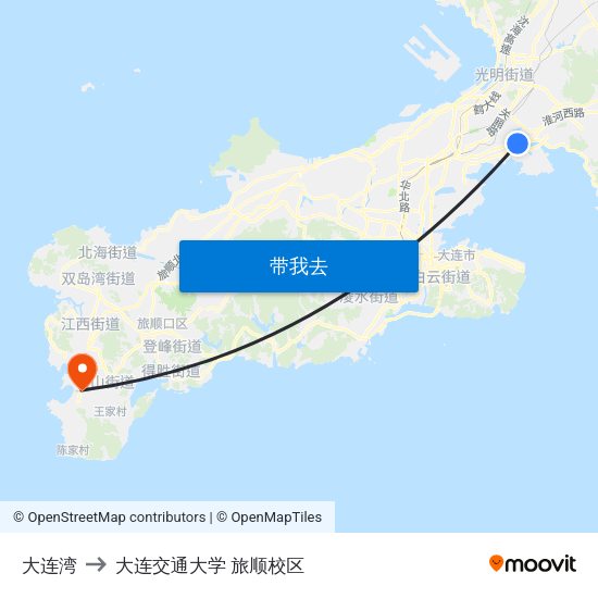 大连湾 to 大连交通大学 旅顺校区 map