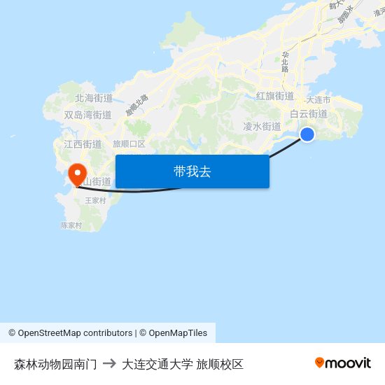 森林动物园南门 to 大连交通大学 旅顺校区 map