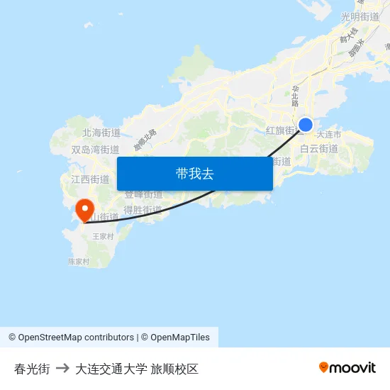 春光街 to 大连交通大学 旅顺校区 map