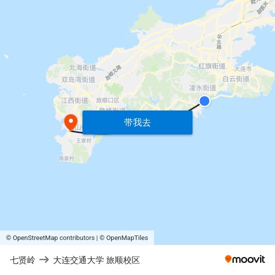 七贤岭 to 大连交通大学 旅顺校区 map