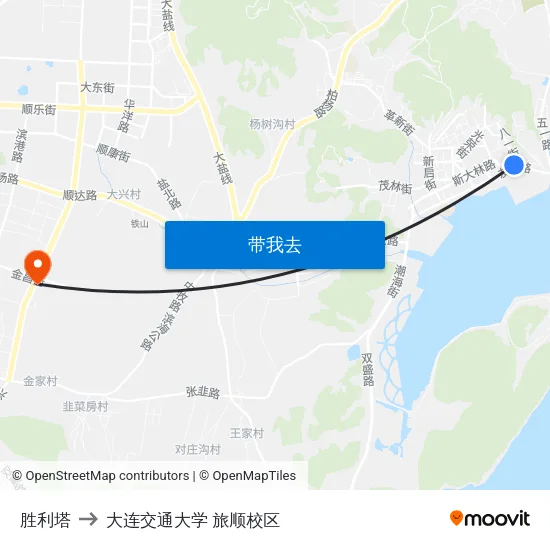 胜利塔 to 大连交通大学 旅顺校区 map