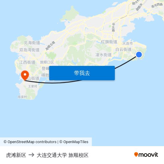 虎滩新区 to 大连交通大学 旅顺校区 map