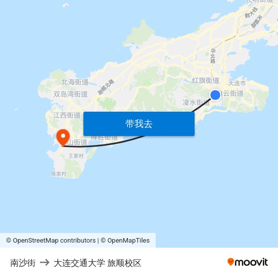 南沙街 to 大连交通大学 旅顺校区 map