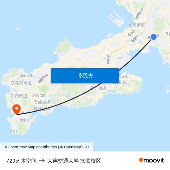 729艺术空间 to 大连交通大学 旅顺校区 map
