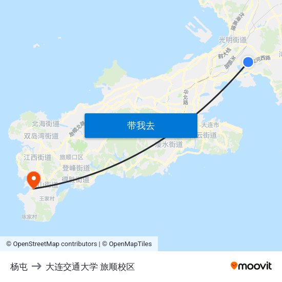 杨屯 to 大连交通大学 旅顺校区 map