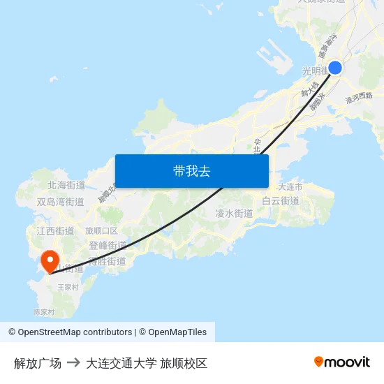 解放广场 to 大连交通大学 旅顺校区 map