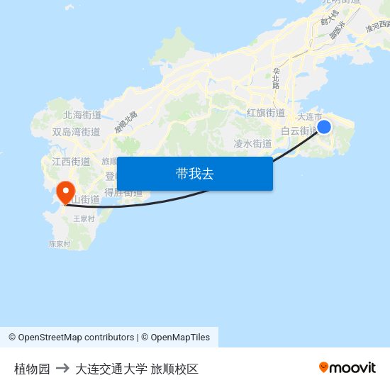 植物园 to 大连交通大学 旅顺校区 map