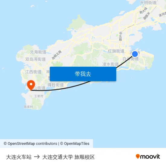 大连火车站 to 大连交通大学 旅顺校区 map