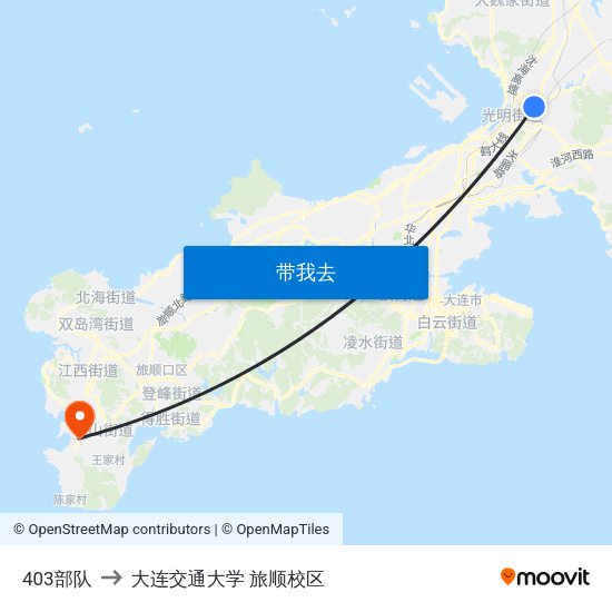 403部队 to 大连交通大学 旅顺校区 map