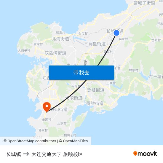 长城镇 to 大连交通大学 旅顺校区 map