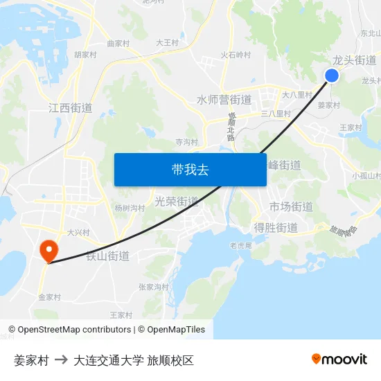 姜家村 to 大连交通大学 旅顺校区 map
