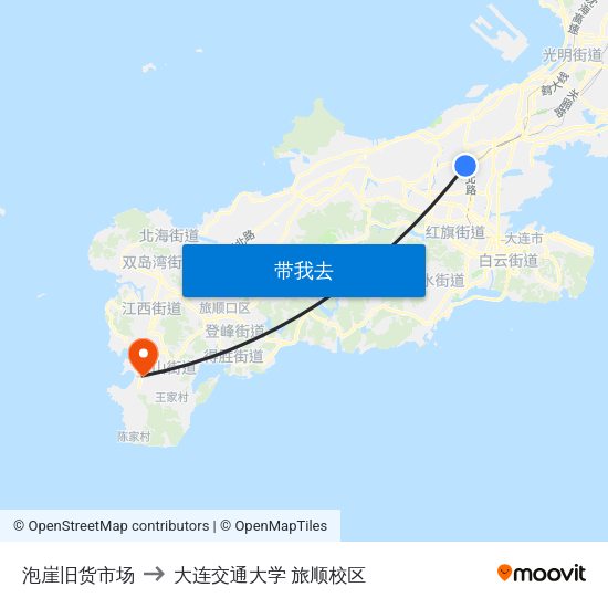 泡崖旧货市场 to 大连交通大学 旅顺校区 map