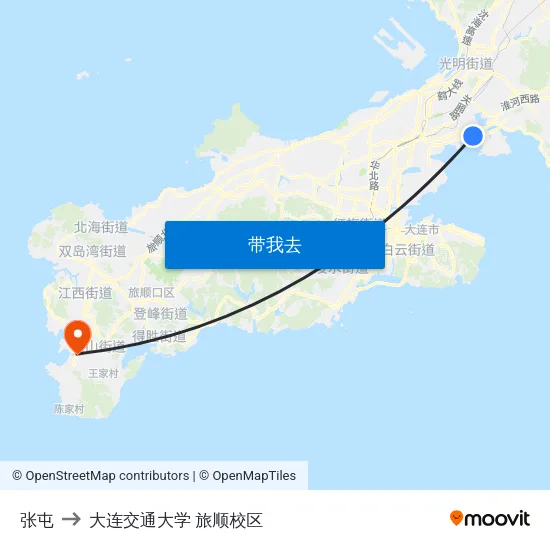 张屯 to 大连交通大学 旅顺校区 map