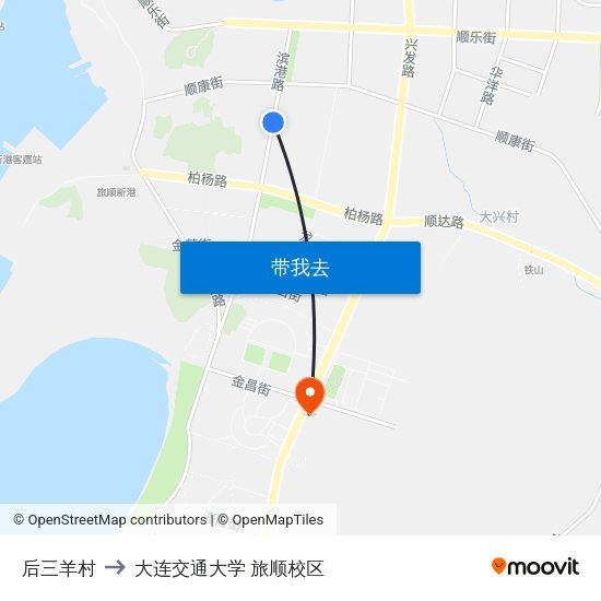 后三羊村 to 大连交通大学 旅顺校区 map