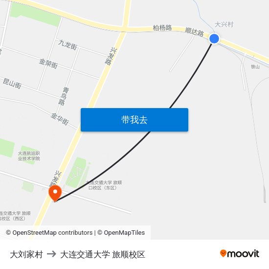 大刘家村 to 大连交通大学 旅顺校区 map