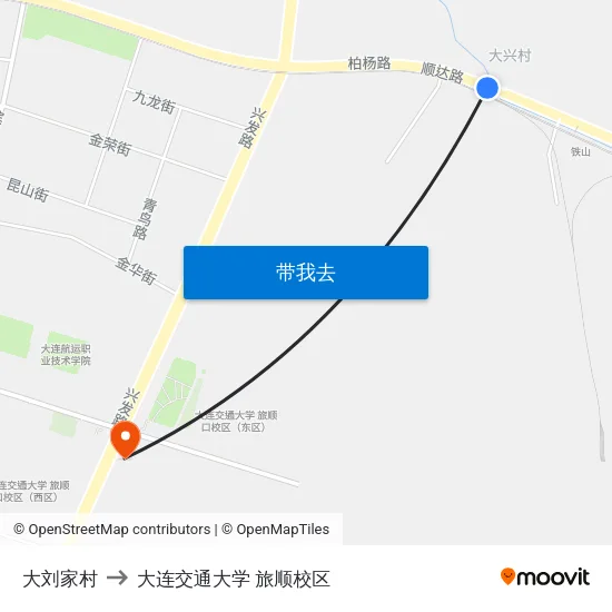 大刘家村 to 大连交通大学 旅顺校区 map