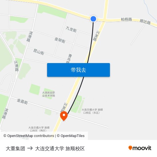 大重集团 to 大连交通大学 旅顺校区 map