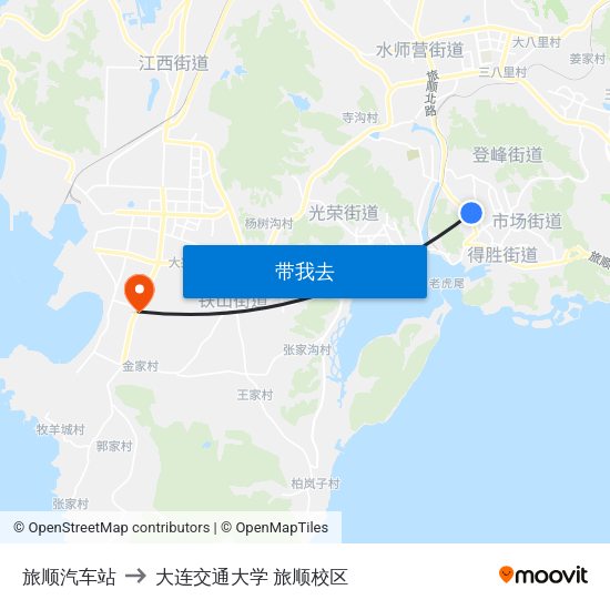 旅顺汽车站 to 大连交通大学 旅顺校区 map