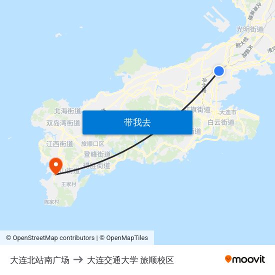 大连北站南广场 to 大连交通大学 旅顺校区 map