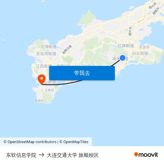 东软信息学院 to 大连交通大学 旅顺校区 map
