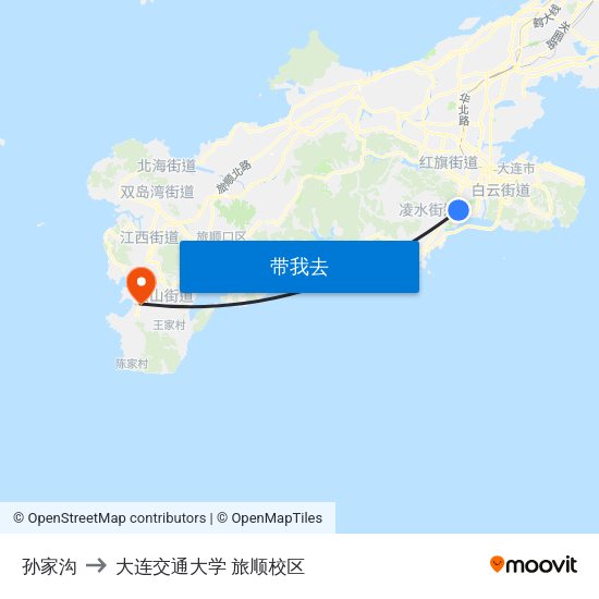孙家沟 to 大连交通大学 旅顺校区 map