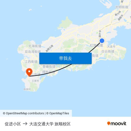 促进小区 to 大连交通大学 旅顺校区 map