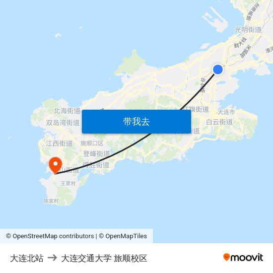 大连北站 to 大连交通大学 旅顺校区 map