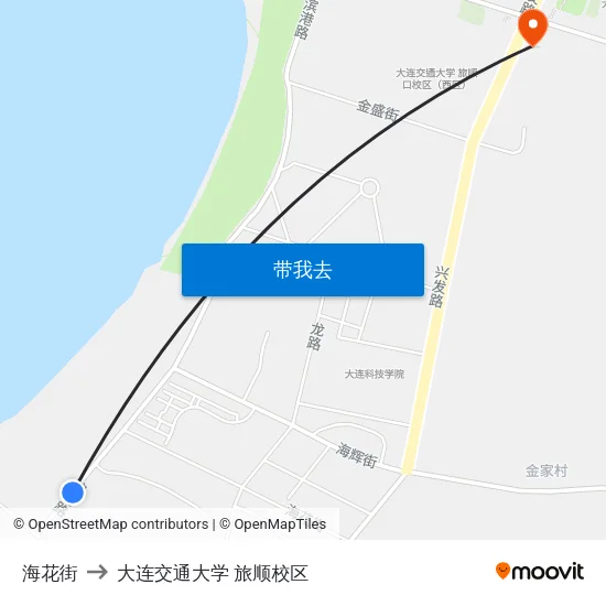 海花街 to 大连交通大学 旅顺校区 map
