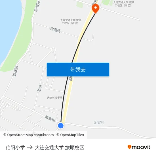 伯阳小学 to 大连交通大学 旅顺校区 map