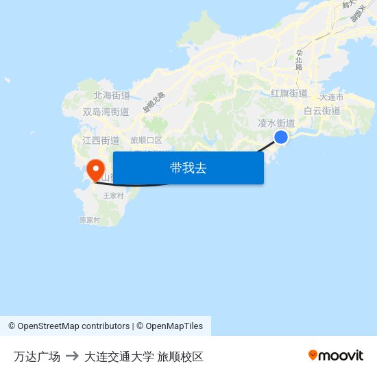 万达广场 to 大连交通大学 旅顺校区 map