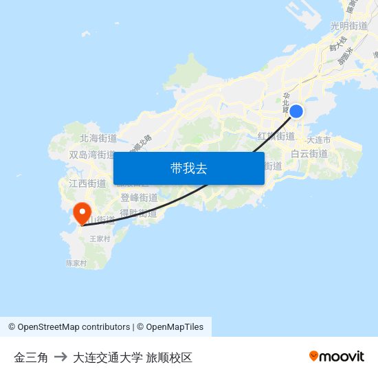 金三角 to 大连交通大学 旅顺校区 map