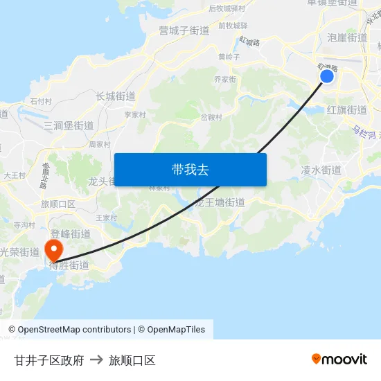 甘井子区政府 to 旅顺口区 map