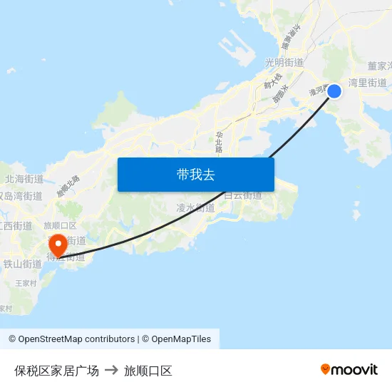 保税区家居广场 to 旅顺口区 map