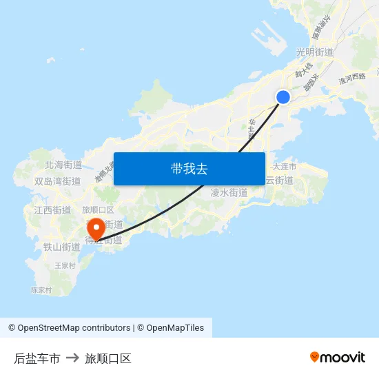后盐车市 to 旅顺口区 map