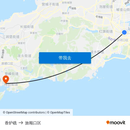 香炉礁 to 旅顺口区 map