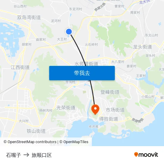 石嘴子 to 旅顺口区 map