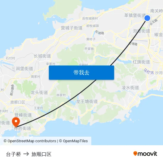 台子桥 to 旅顺口区 map