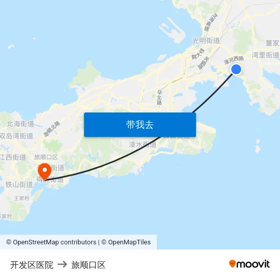 开发区医院 to 旅顺口区 map