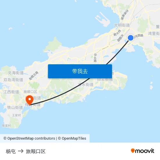 杨屯 to 旅顺口区 map