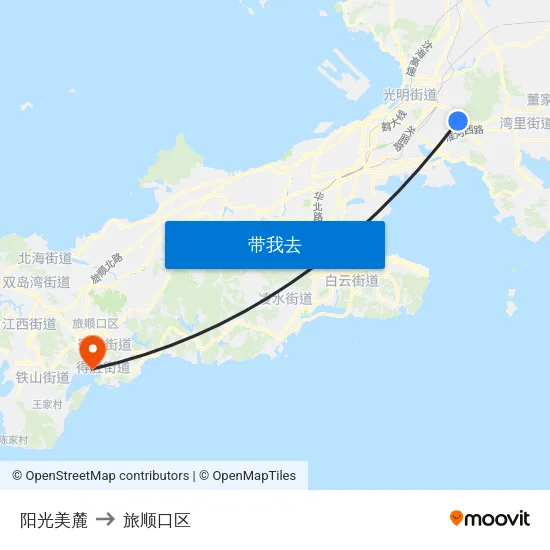 阳光美麓 to 旅顺口区 map